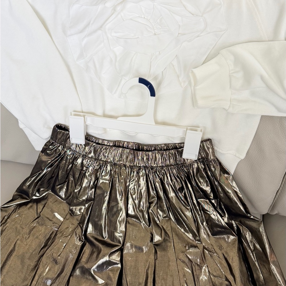 Zara Metallic Pleated A-Line Skirt in Bronze